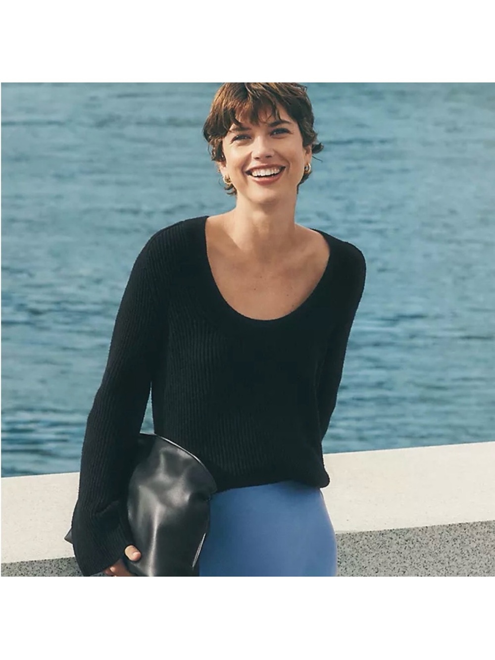 Ann Taylor Black Scoop Neck Ribbed Sweater